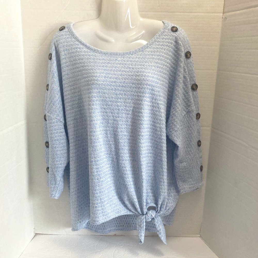 New York Laundry Womens Knit Top Texture Blue Button Detail Tie front No size